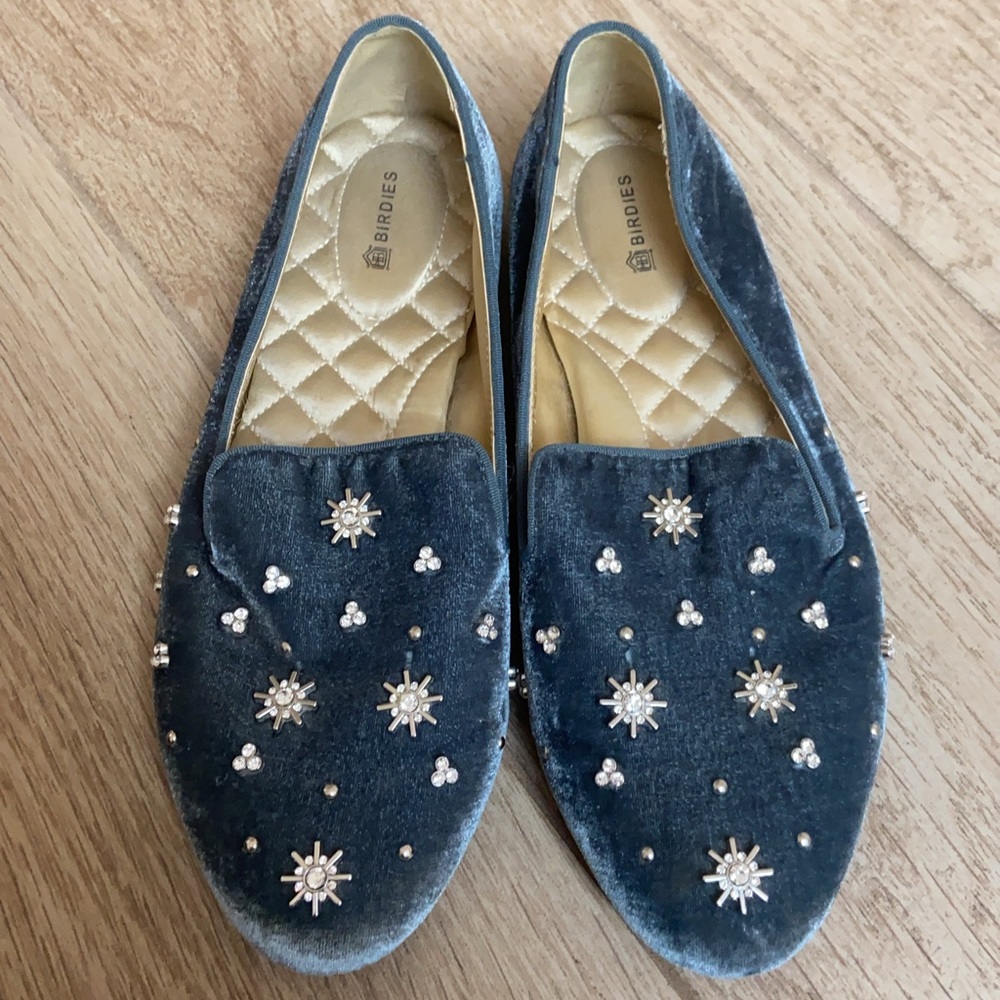Limited Edition Birdies Stone Crushed Velvet Flats
